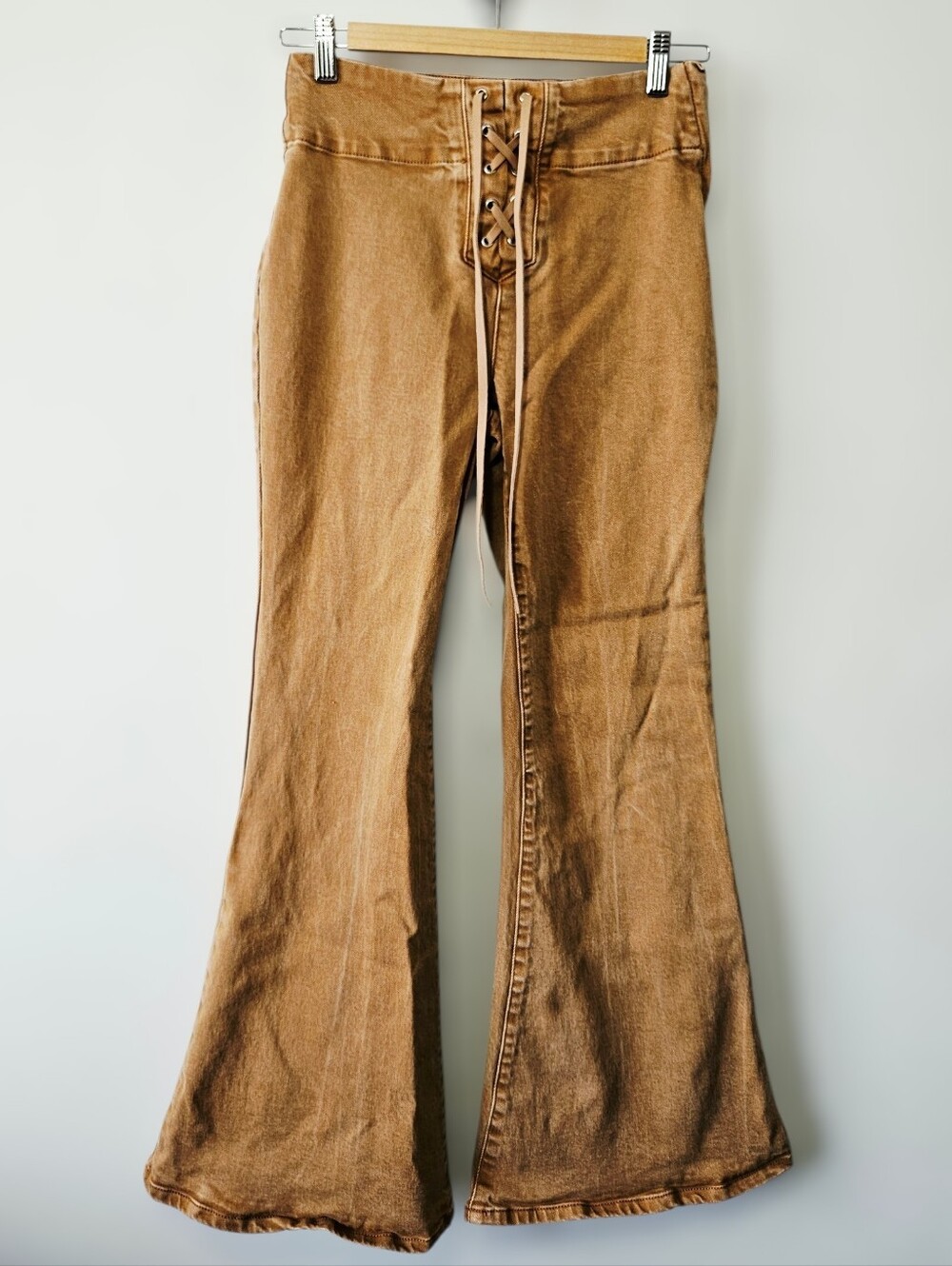 Avec Les Filles Lace Up Washed Cotton Flare Pants Size S Boho Hippie